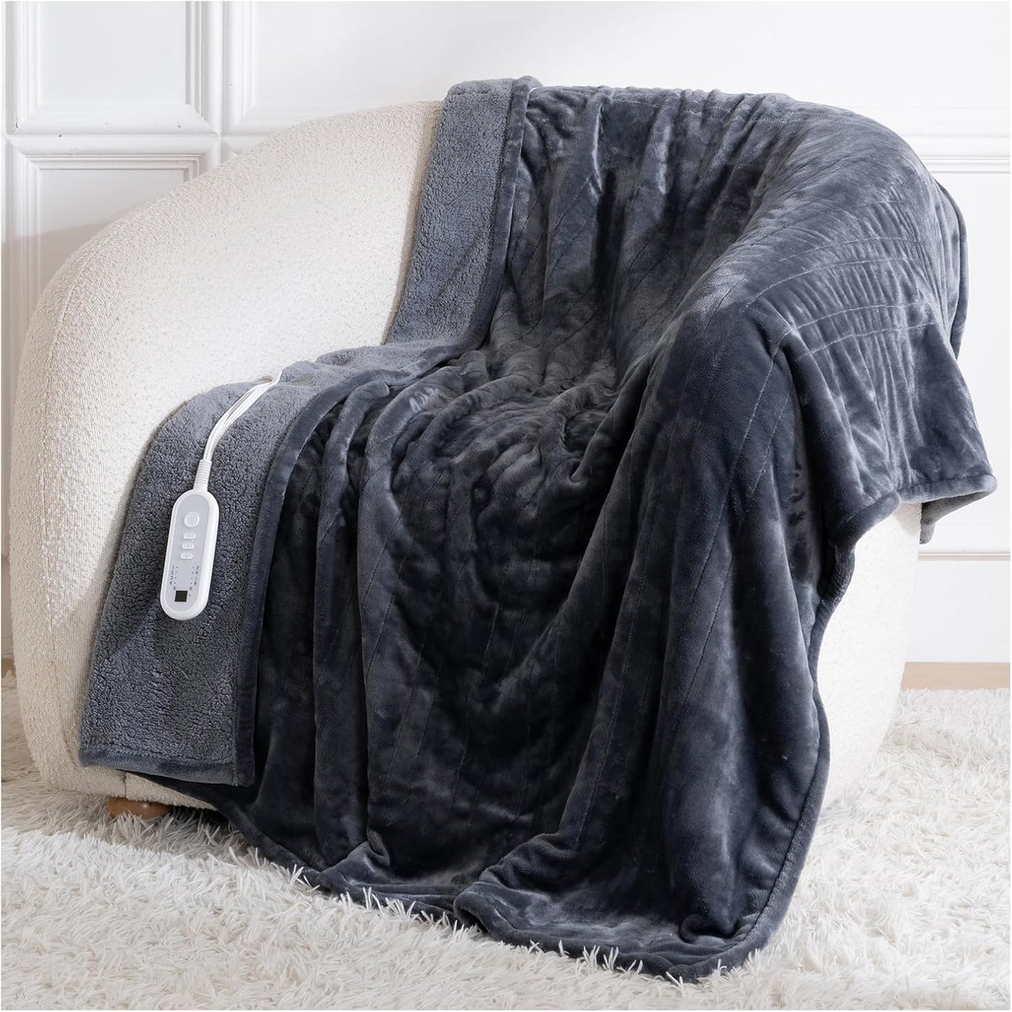 Heated Blanket Throw, Electric Blanket Soft Sherpa Flannel, 8 Hours Auto Shut-off & 8 Fast Heating Levels, Machine Washable ETL Certified, Heating Blanket for Bed & Sofa (50x60 inches, Gray)