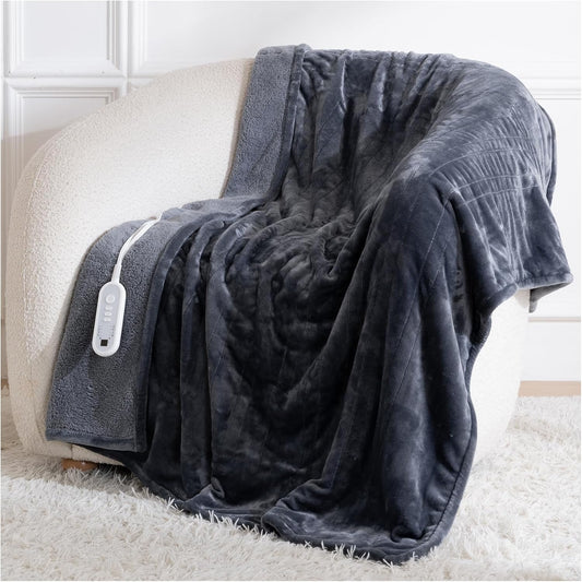 Heated Blanket Throw, Electric Blanket Soft Sherpa Flannel, 8 Hours Auto Shut-off & 8 Fast Heating Levels, Machine Washable ETL Certified, Heating Blanket for Bed & Sofa (50x60 inches, Gray)