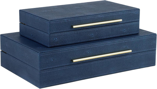 HofferRuffer Faux Leather Decorative Boxes Set of 2, Large Nesting Keepsake Box Accessory Organizer Jewelry Organizer with Hinged Lid, Stacking Storage Box Container for Home or Office (Navy Blue)