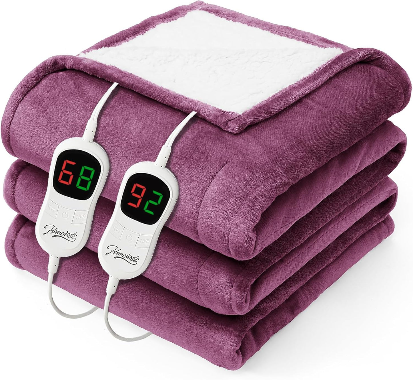 Homemate Electric Heated Blanket King - 100"x90" Heating Bed Blankets Throw with 10 Heating Levels 8 Hours Auto Off Fast Heating Over-Heated Protection Ultra Soft Warm Flannel ETL Certified Purple