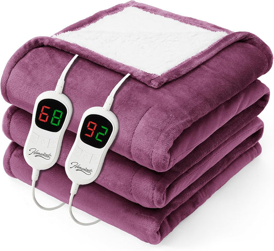 Homemate Electric Heated Blanket King - 100"x90" Heating Bed Blankets Throw with 10 Heating Levels 8 Hours Auto Off Fast Heating Over-Heated Protection Ultra Soft Warm Flannel ETL Certified Purple