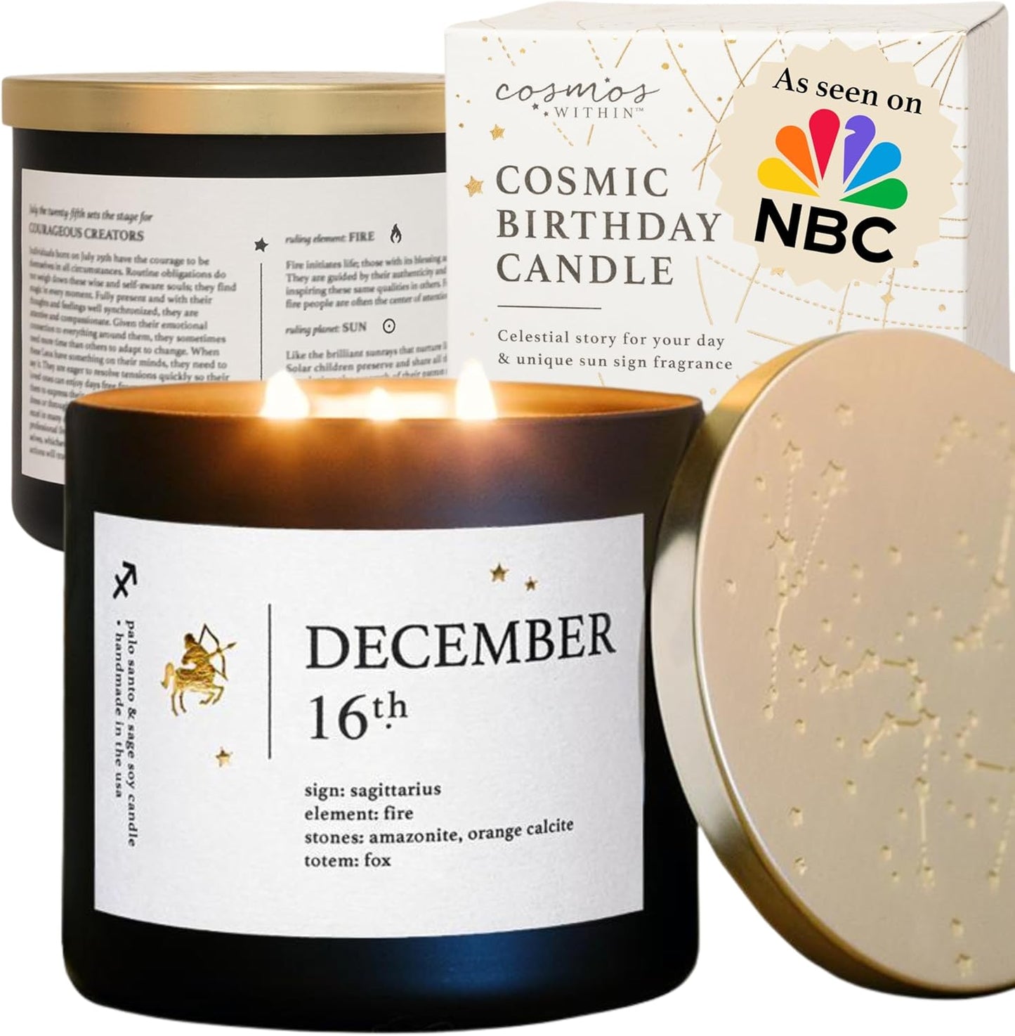 December 16th Personalized Zodiac Candle | Inspirational Astrology Reading and Daily Affirmation for Your Birthdate | Handmade Sagittarius Candles | Astrology Birthday Gifts for Women
