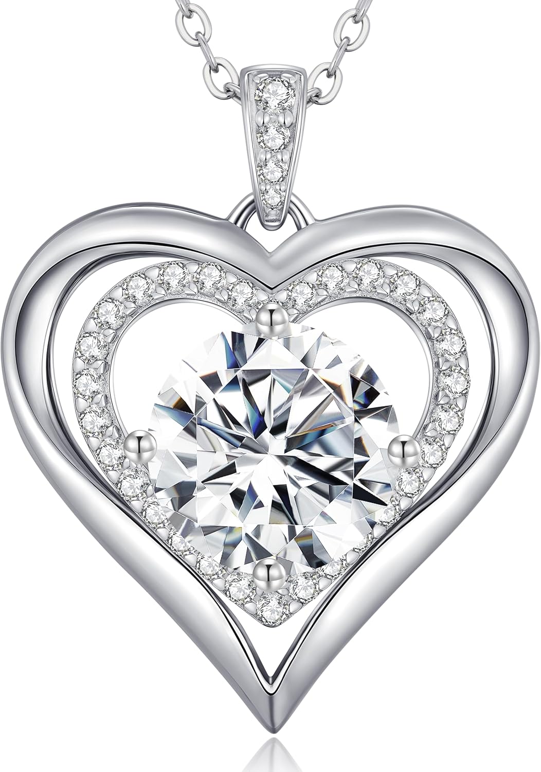 Moissanite Heart Pendant Necklaces for Women, 925 Sterling Silver Gold Plating Lab-Created Gem Necklace Engraved with 'I LOVE YOU', Ideal Anniversary Birthday Christmas Valentine Engagements Mothers Day Jewelry Gifts for Mom Wife Girlfriend Daughter Her