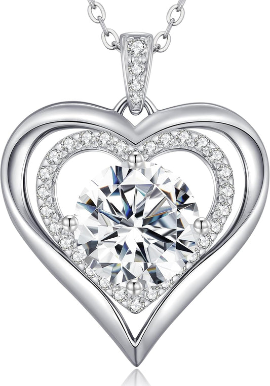 Moissanite Heart Pendant Necklaces for Women, 925 Sterling Silver Gold Plating Lab-Created Gem Necklace Engraved with 'I LOVE YOU', Ideal Anniversary Birthday Christmas Valentine Engagements Mothers Day Jewelry Gifts for Mom Wife Girlfriend Daughter Her