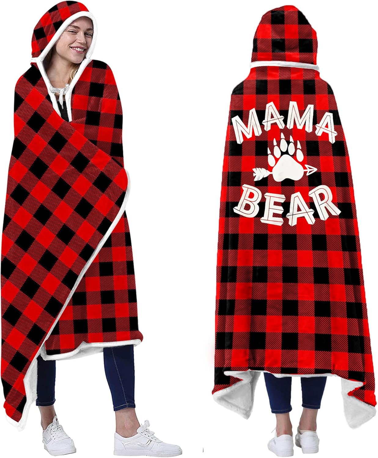 Vprintes Mama Bear Wearable Blanket Hoodie - Gifts for Mom -Birthday Gifts for Wife from Husband - Mom Birthday Gift Ideas