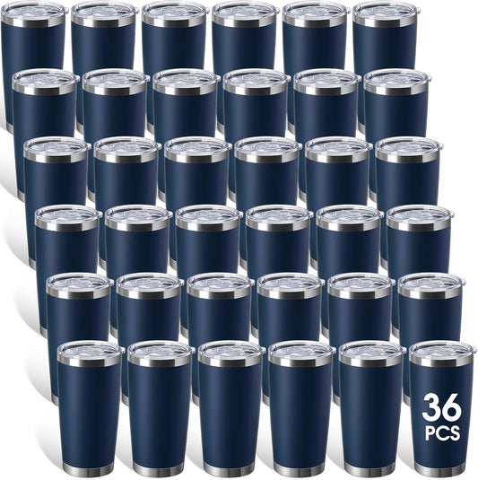 Sieral 36 Packs Stainless Steel Tumbler Bulk with Lid Vacuum Double Wall Insulated Travel Coffee Mug Powder Coated Tumbler Cup for Graduation Wedding Christmas Birthday Party(Navy Blue, 16 oz)