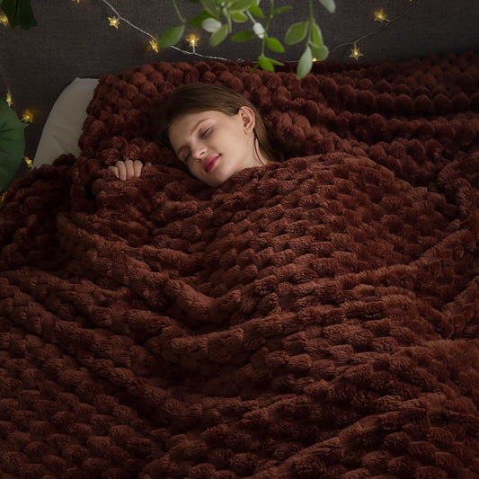 NEWCOSPLAY Super Soft King Blanket Coffee Premium Silky Flannel Fleece 3D Clouds Stylish Jacquard Lightweight Bed Blanket All Season Use 350GSM (Coffee, King(90"x110"))