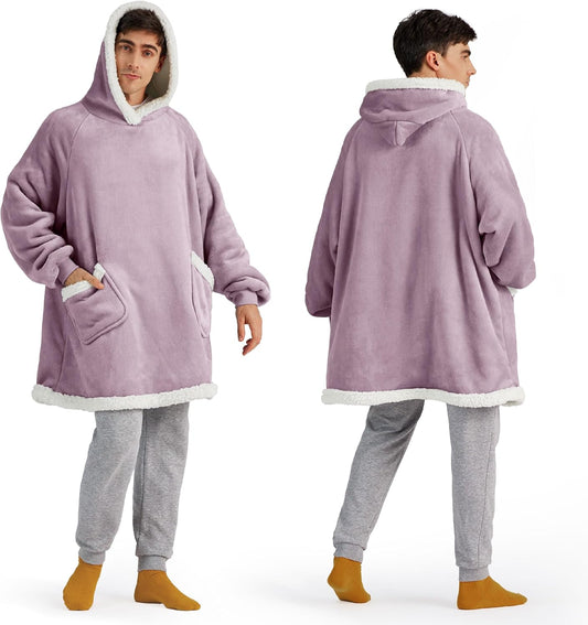 Bedsure Blanket Hoodie, Wearable Blanket for Adults & Kids as Gifts for Women Men, Birthday Gifts for Women Mom Girl Sherpa Oversized Hoodie, Lavender, Oversize