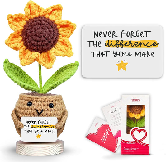 Gossby Inspirational Gift - Positive Sunflower Doll Crochet - Never Forget The Difference That You Make - Appreciation Positive Gift for Women, Friend Sister, Coworker - Mothers Day, Birthday Present