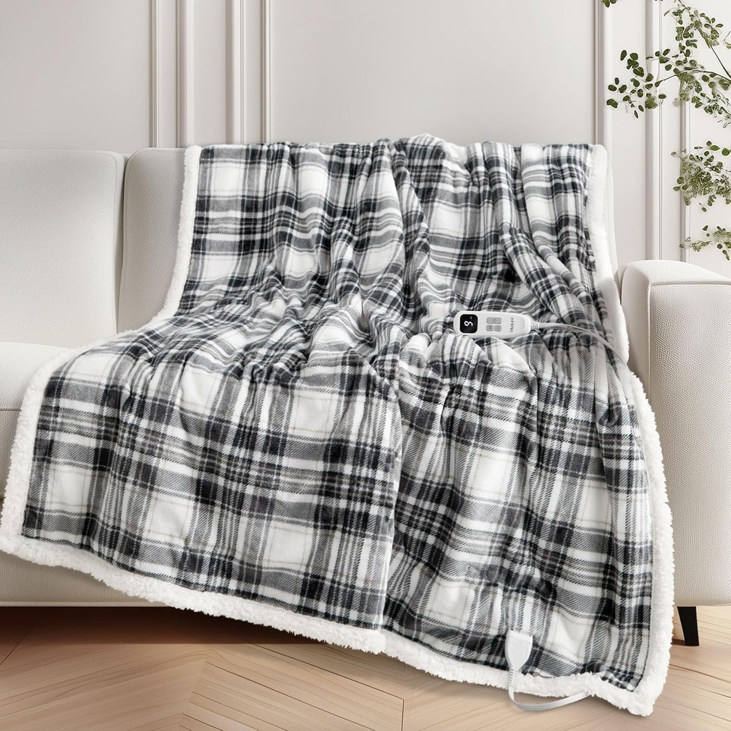 Heated Blanket Electric Throw-50''x60''Ultra Soft Cozy Plaid Flannel Fast Heating Electric Blanket with 10 Heat Levels & 10 Hours Auto Off, ETL Certified, Keep Warm in Couch Bed Office(Grey)