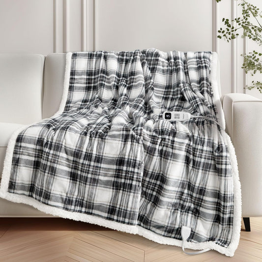 Heated Blanket Electric Throw-50''x60''Ultra Soft Cozy Plaid Flannel Fast Heating Electric Blanket with 10 Heat Levels & 10 Hours Auto Off, ETL Certified, Keep Warm in Couch Bed Office(Grey)
