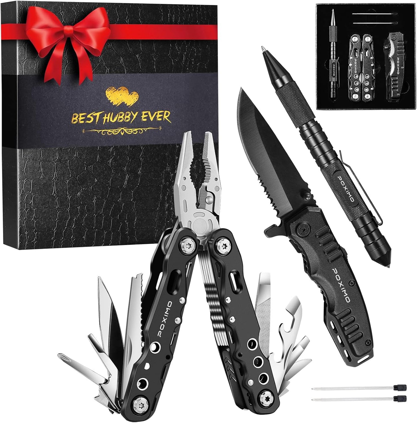 Men Gifts for Hubby from Wife, Multi tools Gift Set "BEST HUBBY EVER" with Multitool Pliers, Pocket Knife, Tactical Pen, Stocking Stuffers EDC Multi-tools(BEST HUBBY EVER)