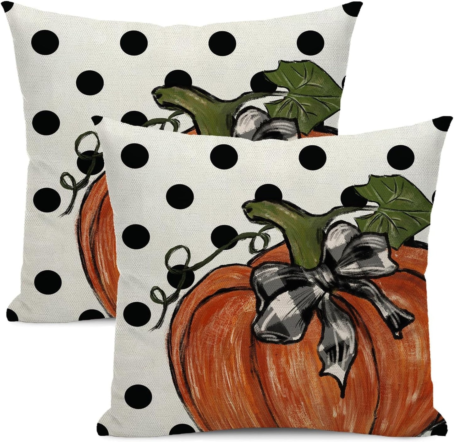Fall Pumpkin Polka Dot Pillow Covers 16 x 16 Inch Set of 2 Autumn Harvest Farmhouse Throw Pillow Cover Thanksgiving Decoration Pillowcase Fall Decor Cushion Case for Sofa Couch Outdoor Porch