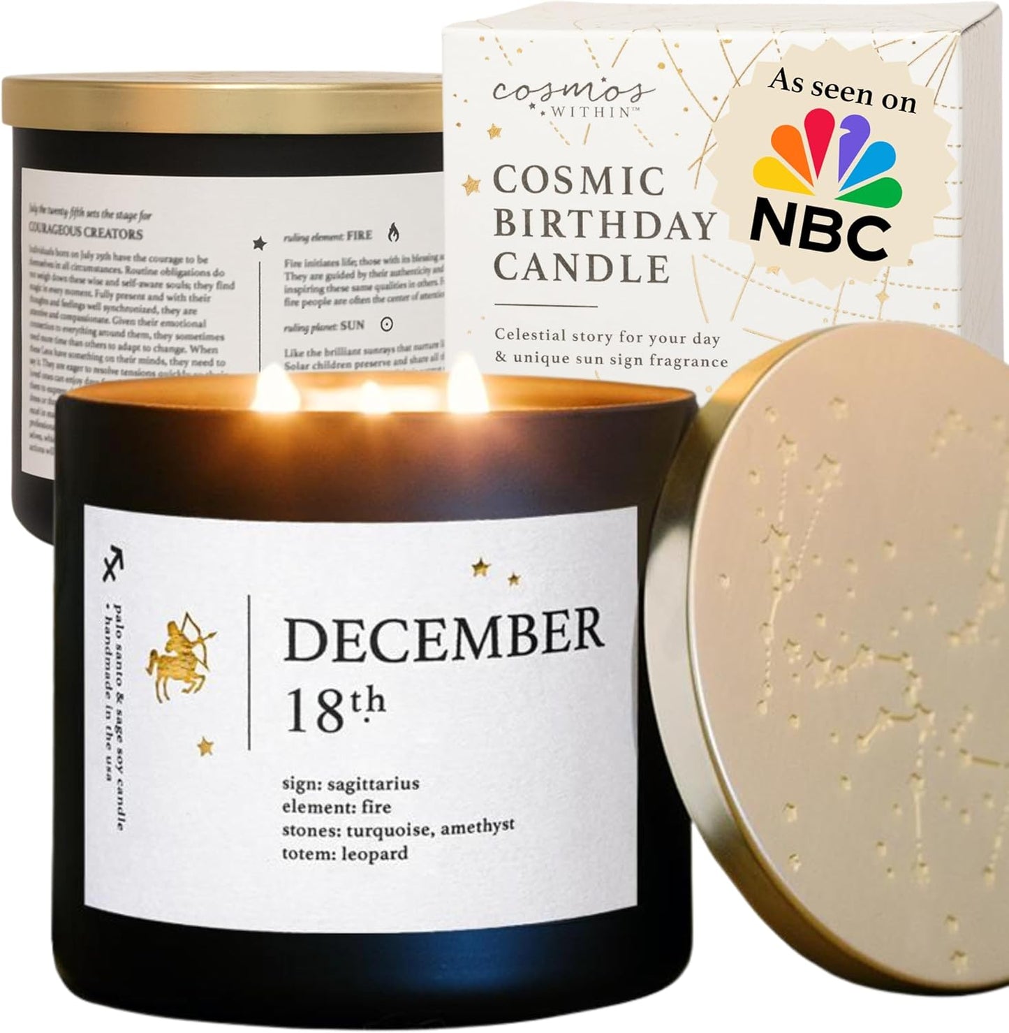 December 18th Personalized Zodiac Candle | Inspirational Astrology Reading and Daily Affirmation for Your Birthdate | Handmade Sagittarius Candles | Astrology Birthday Gifts for Women