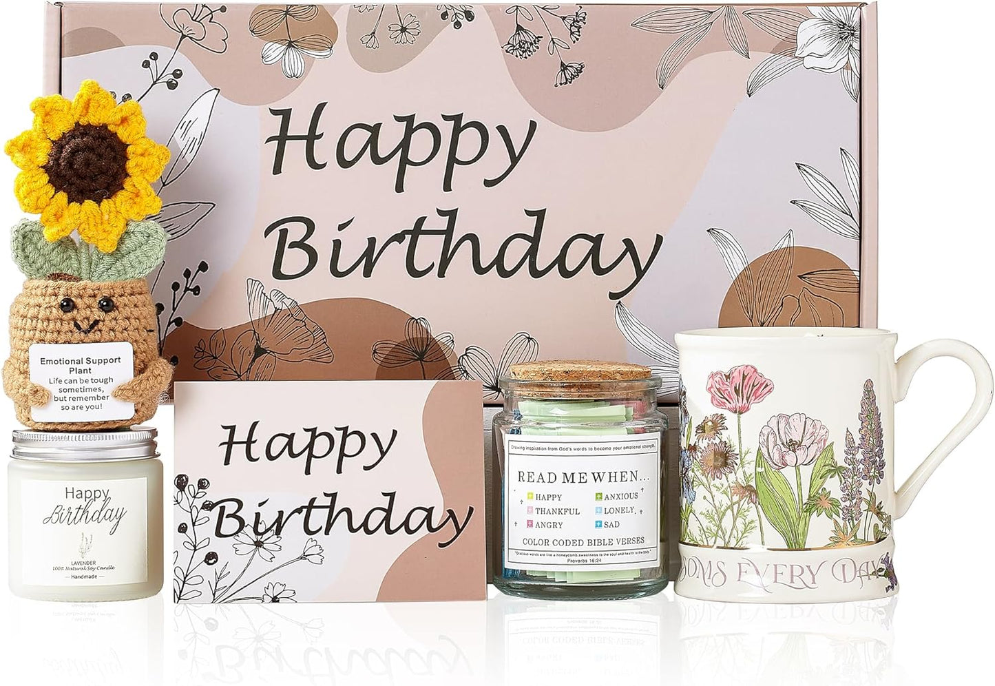 Happy Birthday Gift Set for Women - Ceramic Mug, Bible Verse Jar, Scented Candle, Sunflower & Greeting Card - Religious Birthday Gifts for Mom, Friends, Sisters with Faith & Blessings (Champa- Golden)