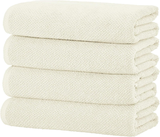 Great Bay Home Ivory Bath Towels - 100% Cotton 4 Pack 54x27 Bath Towel Set - Absorbent, Quick-Drying, Durable Towels for Bathroom Decor - Low-Twist, Two-Ply Fibers