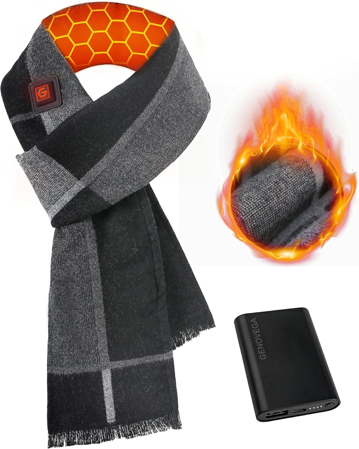 Graphene Heated Scarf for Women Men Rechargeable Battery Pack Electric Neck Heating Shawl Pad Accessory Winter Must Have Gift