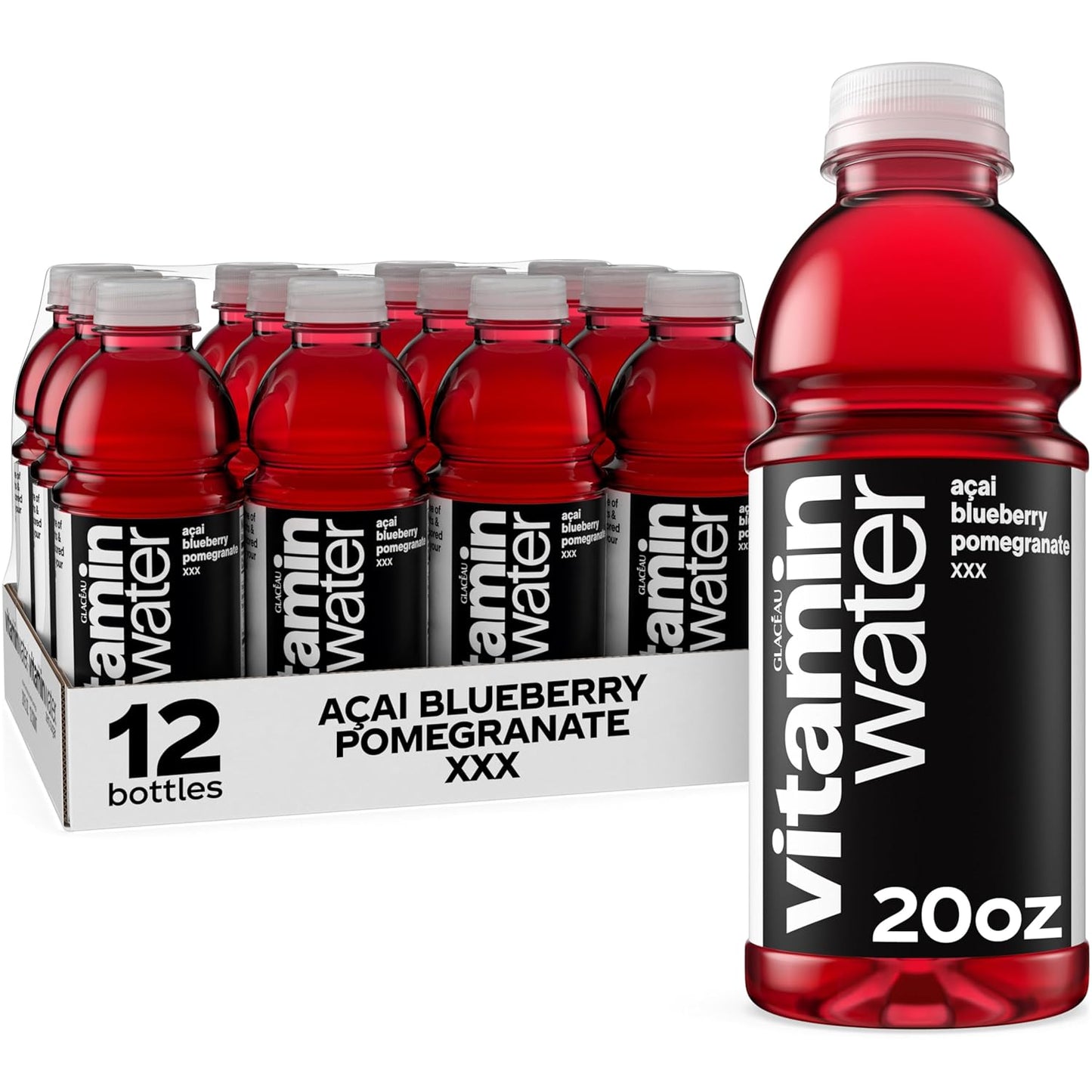 vitaminwater XXX Açai Blueberry Pomegranate Nutrient Enhanced Flavored Water Beverage, 20 fl oz Bottles, 12 Pack