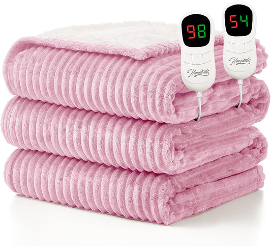 Homemate Electric Heated Blanket King Size - 100"x90" Heating Blanket King Size Dual Control 1/2/4/6/8 Hours Auto-Off 10 Heat Level Over-Heat Protection Soft Flannel Sherpa ETL Certification