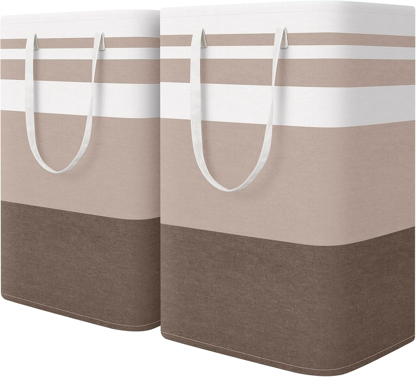 HomeHacks 2-Pack Large Laundry Basket, Waterproof, Freestanding Laundry Hamper, Collapsible Tall Clothes Hamper with Extended Handles for Clothes Toys in the Dorm and Family (Brown, 75L)