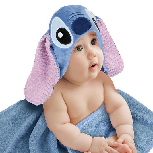 Lambs & Ivy Disney Stitch Luxury Blue Cotton Terry Hooded Baby Bath Towel