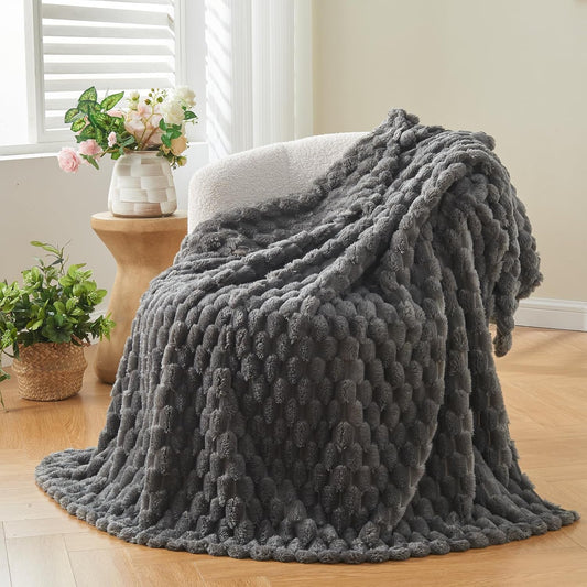 NEWCOSPLAY Super Soft Twin Blanket Grey Premium Silky Flannel Fleece 3D Clouds Stylish Jacquard Lightweight Bed Blanket All Season Use 350GSM (Grey, Twin(60"x80"))