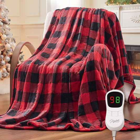 Homemate Electric Blanket Heated Throw - 50“x60“ Ultra Soft Cozy Flannel Heating Blanket with 10 Fast Heat Levels 8 Hours Auto Off Over-Heated Protection ETL Certification Keep Warm in Home Office