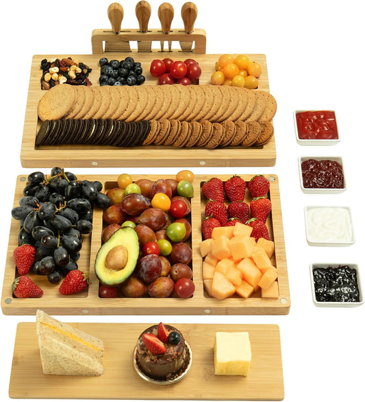 Charcuterie Board Cheese Tray Set with Stainless Steel Knives, Slates and Bowls. Gift for Housewarming, Wedding Couple, Bridal Shower (cb001)
