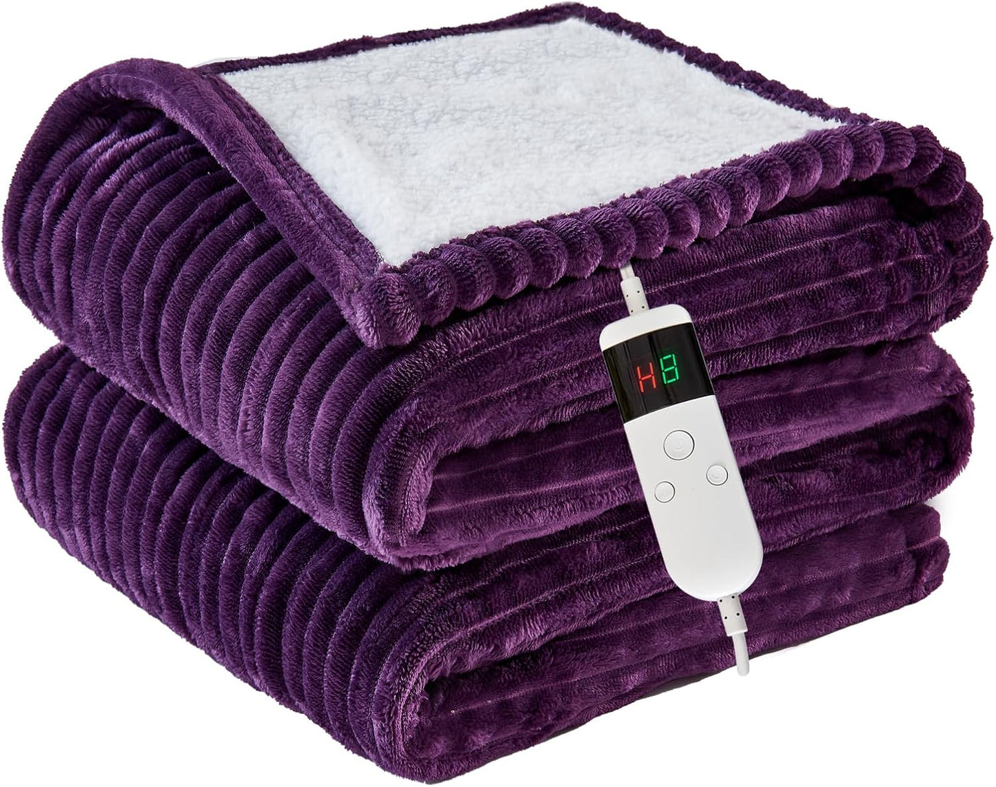 Heated Blanket Electric Twin, Soft Flannel Heating Blanket with 8 Hours Auto Off 10 Fast Heating Levels Machine Washable Sherpa Heated Blanket with Overheating Protection