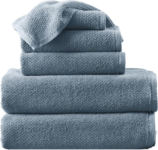 Blue Bath Towels - 100% Cotton 6 Piece Towel Set - 2 Bath Towels, 2 Hand Towels, 2 Washcloths - Absorbent, Quick-Drying, Durable Towel for Bathroom Decor - Low-Twist, Two-Ply Fibers (Chambrey Blue)