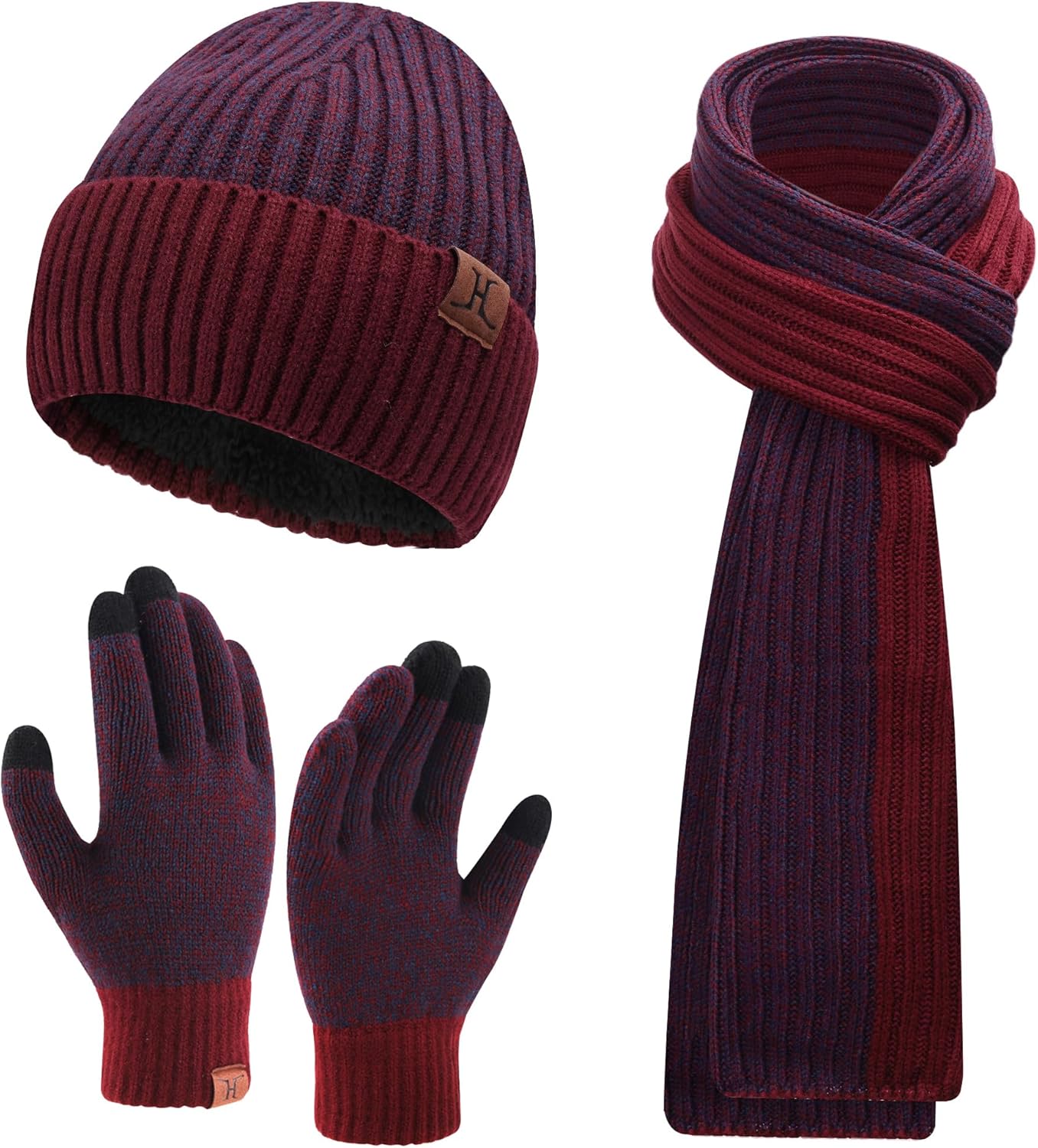 FZ FANTASTIC ZONE Mens Winter Knit Hat Beanie Long Neck Scarf Touchscreen Gloves Set Fleece Skull Caps Gifts for Men Women