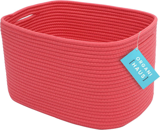 OrganiHaus Coral Basket for Shelves, Decorative Cloth for Organizing, Cotton Rope Storage Basket for Toys, Small Woven Baskets for Storage