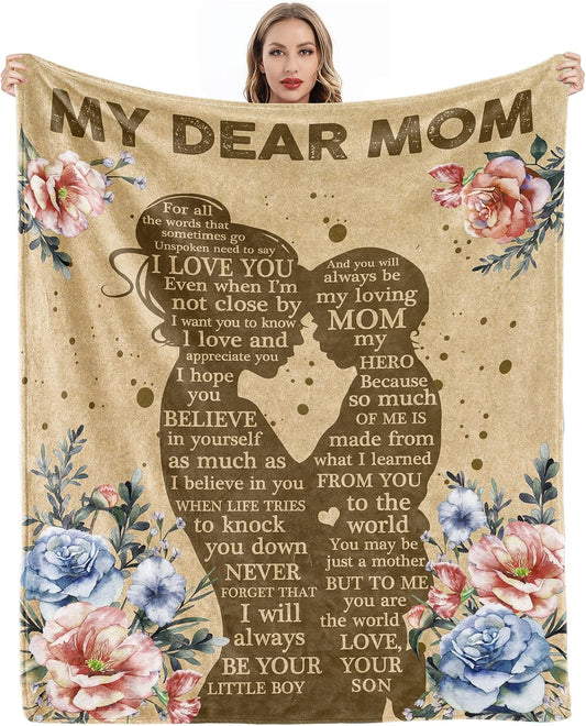 Gifts for Mom, Mothers Day Birthday Gift for Mom from Son, Mama Blanket from Son, Happy Birthday Mother, Soft Cozy Flannel Custom Throw Blanket 60x50 Inches