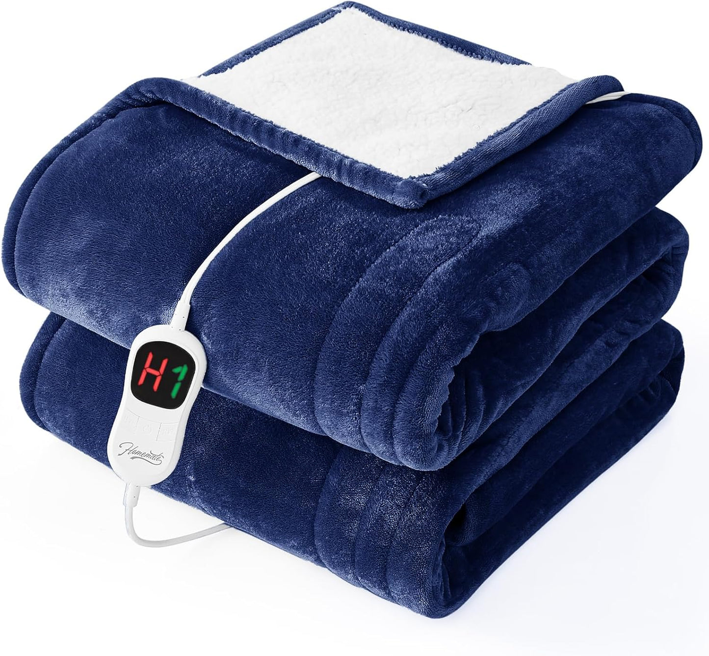 Homemate Electric Heated Blanket Full - 72"x84" Heating Bed Blankets Throw with 10 Heating Levels 8 Hours Auto Off Fast Heating Over-Heated Protection Ultra Soft Warm Flannel ETL Certified Navy Blue