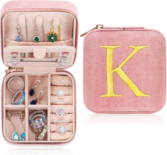 Parima Gifts for Her - Gifts for Women, Birthday Gifts for Women, Gifts for Her, Plush Velvet Pink Jewelry Box Travel Jewelry Case - Letter K, Pink