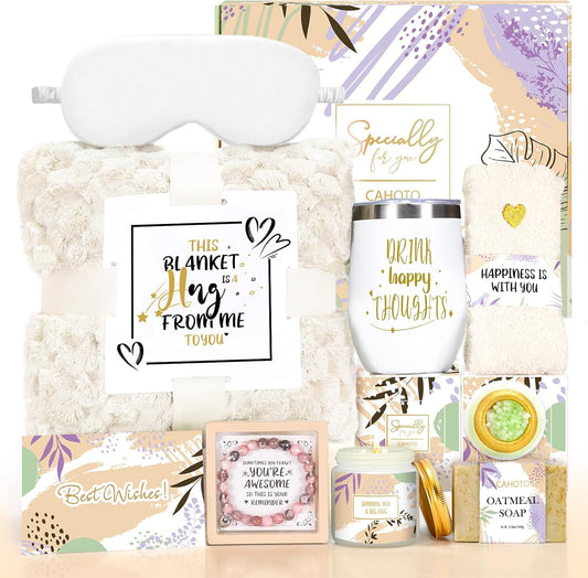 Get Well Soon Gift with Blanket,Self Care Gift basket Birthday Gift for Women, Self Care Relaxing Spa Gift Basket with Blanket, Thinking of You Gift for Mom Wife Sister Best Friend Aunt