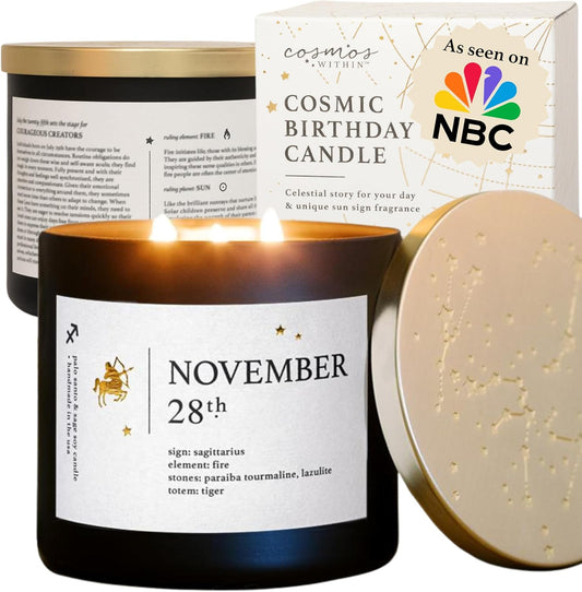 November 28th Personalized Zodiac Candle | Inspirational Astrology Reading and Daily Affirmation for Your Birthdate | Handmade Sagittarius Candles | Astrology Birthday Gifts for Women