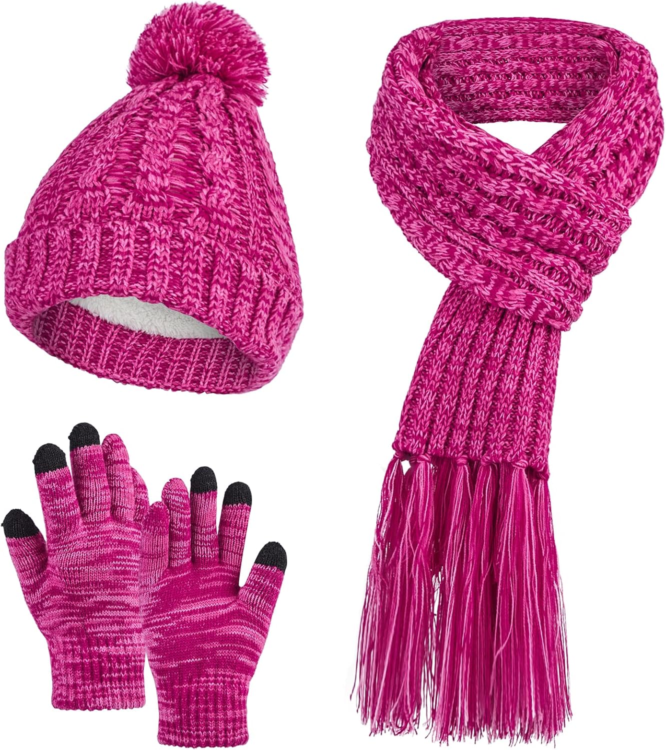 MissShorthair Womens Beanie Winter Hats 3 in 1 Knit Warm Hat Gloves and Scarf Set Women Scarves for Cold Weather