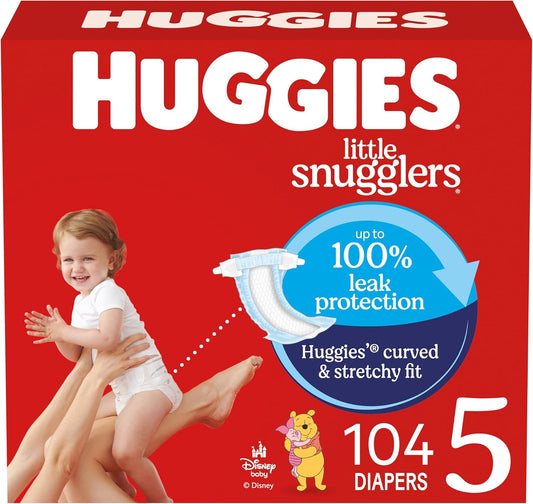 Huggies Size 5 Diapers, Little Snugglers Baby Diapers, Size 5 (27+ lbs), 104 Count, Packaging May Vary