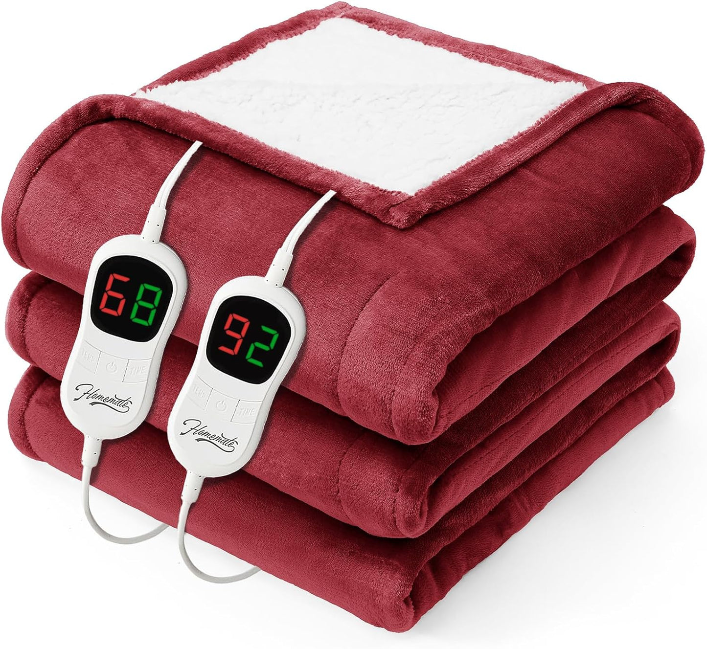 Homemate Electric Heated Blanket King - 100"x90" Heating Bed Blankets Throw with 10 Heating Levels 8 Hours Auto Off Fast Heating Over-Heated Protection Ultra Soft Warm Flannel ETL Certified Red