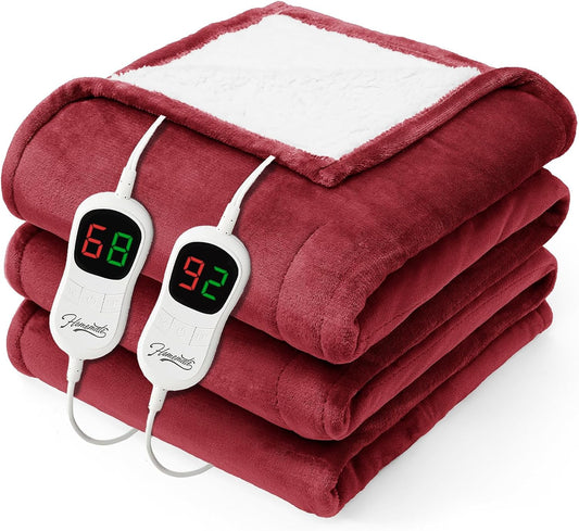 Homemate Electric Heated Blanket King - 100"x90" Heating Bed Blankets Throw with 10 Heating Levels 8 Hours Auto Off Fast Heating Over-Heated Protection Ultra Soft Warm Flannel ETL Certified Red