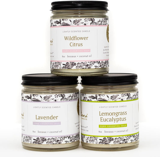 Fontana Candle Co Wood Wick Beeswax Jar Candles - 3-Jar Spring Bundle - Made with Coconut Oil & Pure Essential Oils – Clean Burn, Long Lasting and Non-Toxic Candles for Home & Room Decor