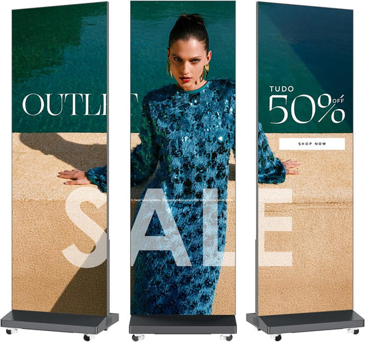 P1.86 GOB Spliceable LED Poster Screen with Flight Case, Foldable LED Digital Signage Advertising Display Kiosk with Publishing System, Portable Digital Poster for Events and Rentals (2 Panels), Black