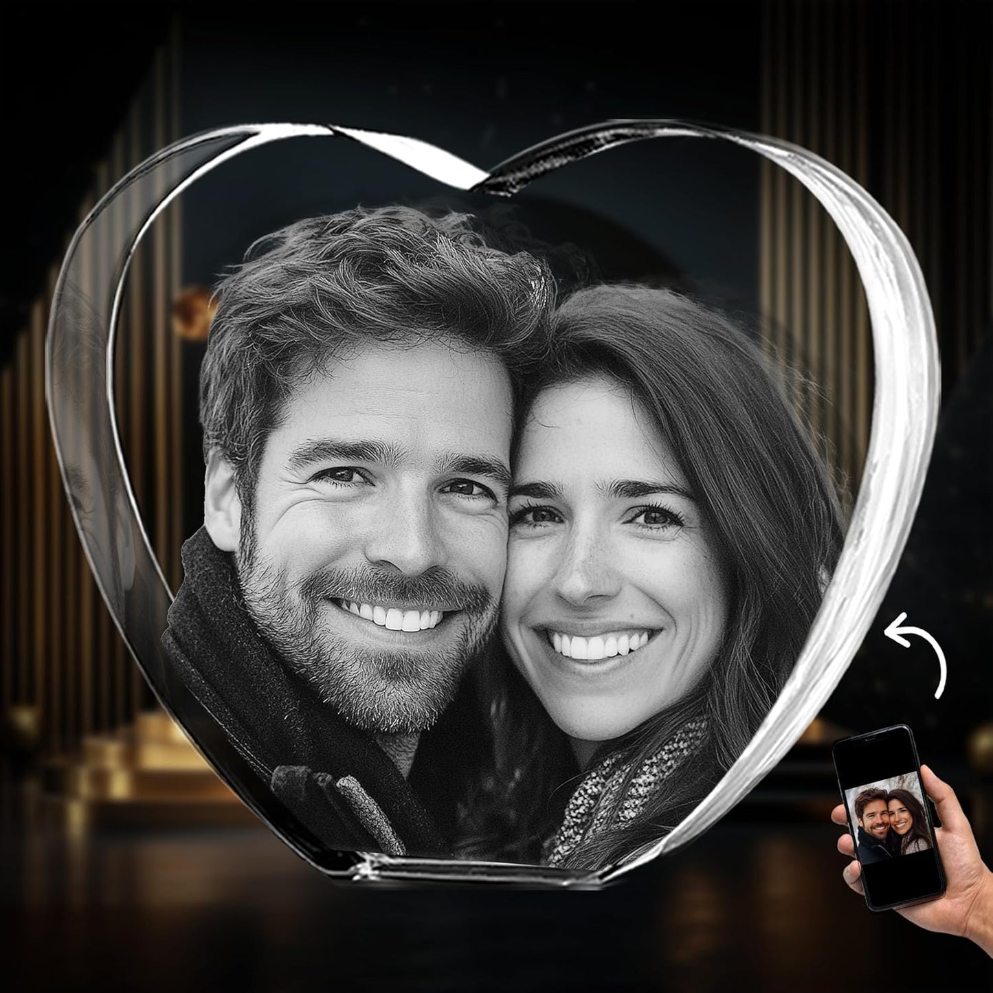 CAPTUR3D 3D Crystal Photo, Personalized Memorial Gifts for Mom, Dad, Wife, Men, Pets, 3D Laser Etched Crystal Heart, Custom Glass Picture with Your Own Photo, Birthday Anniversary Sympathy Gift