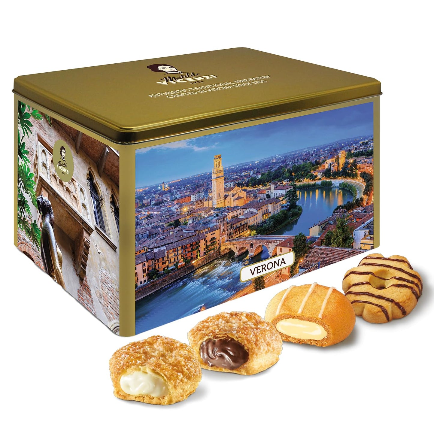 Matilde Vicenzi Verona Gift Tin - Assortment of Italian Pastries and Cookies for Gifting - 32oz (907g)
