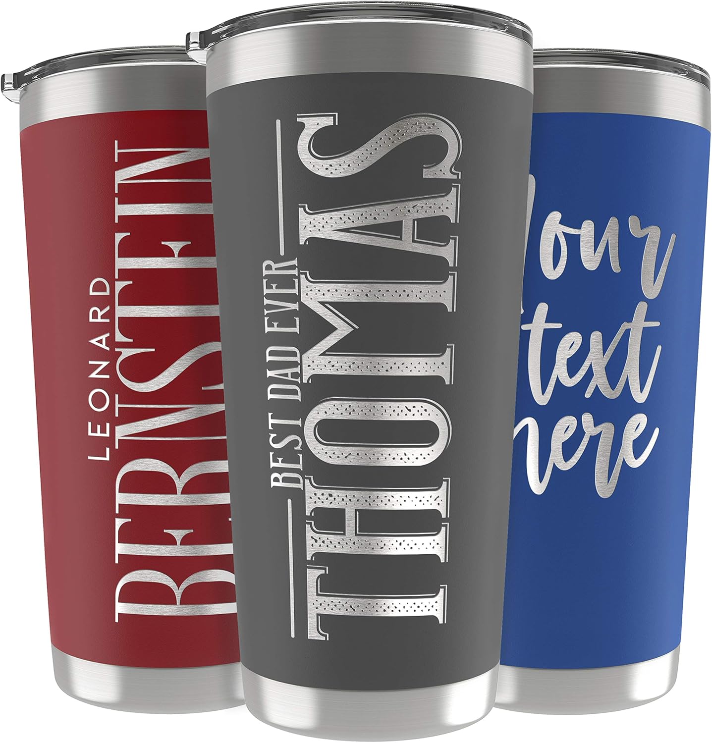 Personalized Gifts For Men - 20 Oz. Custom Tumblers w/Lid, Gray - Insulated Travel Coffee Mugs - Optional Straw Set, Stainless Steel Double Wall Coffee Tumbler, Personalized Cups