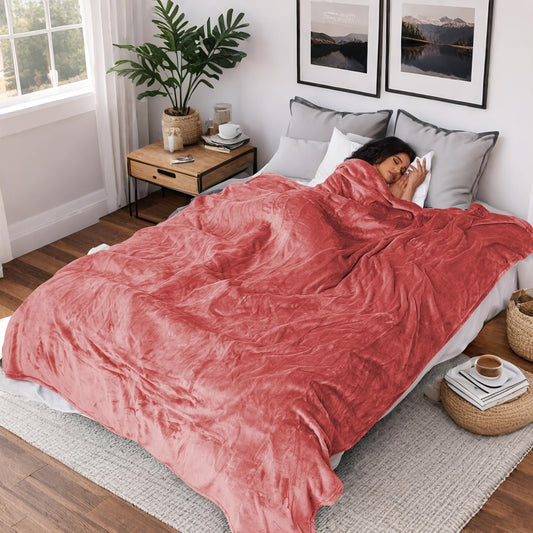 Heated Electric Blanket Queen Size 84''x90'', Dual Controller Soft Flannel with 5 Heat Settings 10 Hour Auto Off Large Blanket for Bed- Brick Red