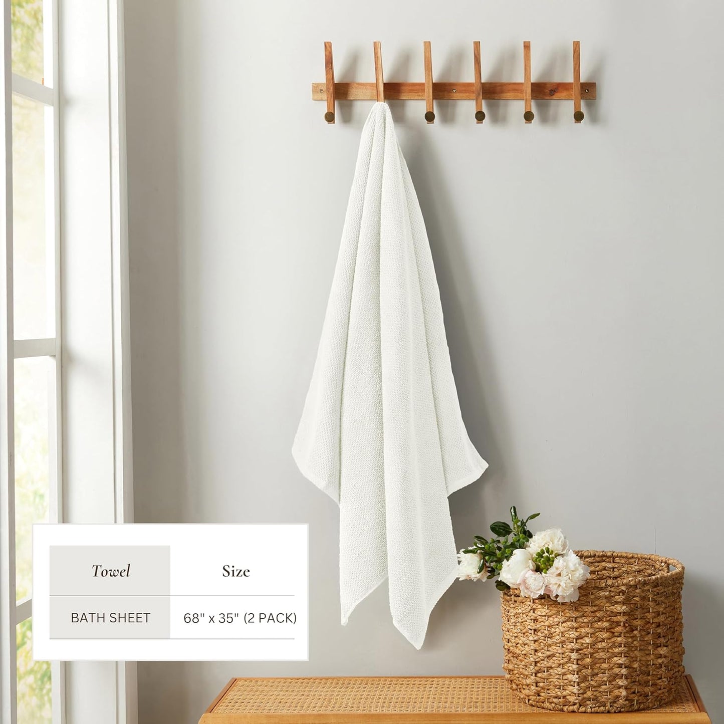 Great Bay Home Ivory Bath Sheet - 100% Cotton Oversized 2 Pack 68x35 Towel Set - Absorbent, Quick-Drying, Durable Bath Sheet for Bathroom Decor - Low-Twist, Two-Ply Fibers