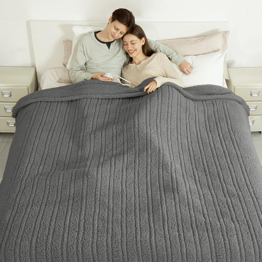 Heated Blanket King Size 100"X90" Grey - Soft Double Sided Sherpa, 2-in-1 LED Control with 6 Fast Heating Levels & 10 hrs Auto Shut Off, Machine Washable & ETL Certified, Gift for Women