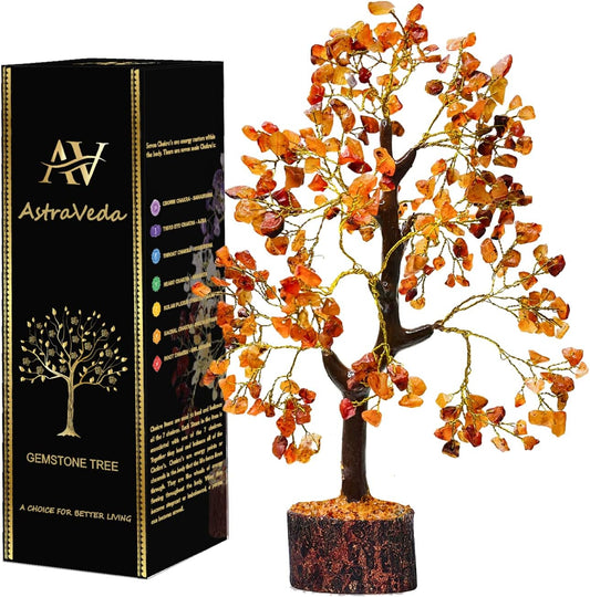 Carnelian Crystal Tree, Feng Shui Tree, 300 Bead, Red-Brown, Modern, Handmade, Tabletop, Natural, Rough